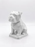 Statuina bulldog bianco in stampa 3D PLA, totem animale low-poly da collezione