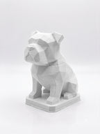 Statuina bulldog bianco in stampa 3D PLA, totem animale low-poly da collezione