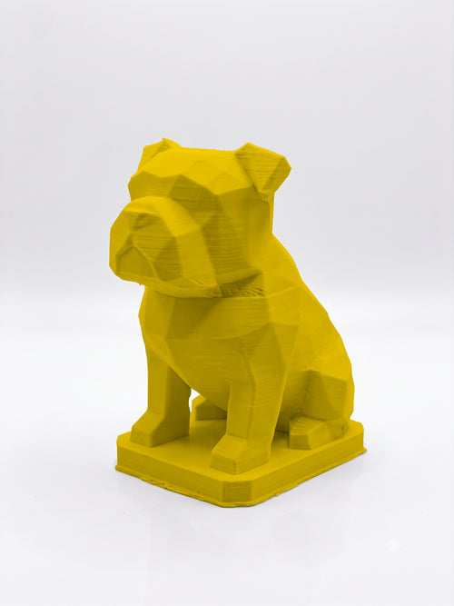 Statuina bulldog giallo in stampa 3D PLA, totem animale low-poly da collezione