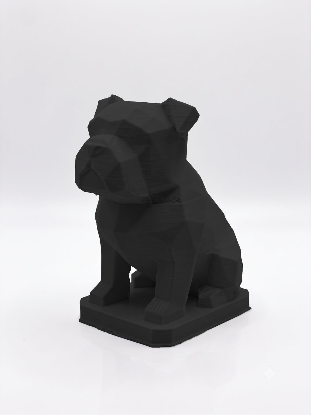 Statuina bulldog nero in stampa 3D PLA, totem animale low-poly da collezione