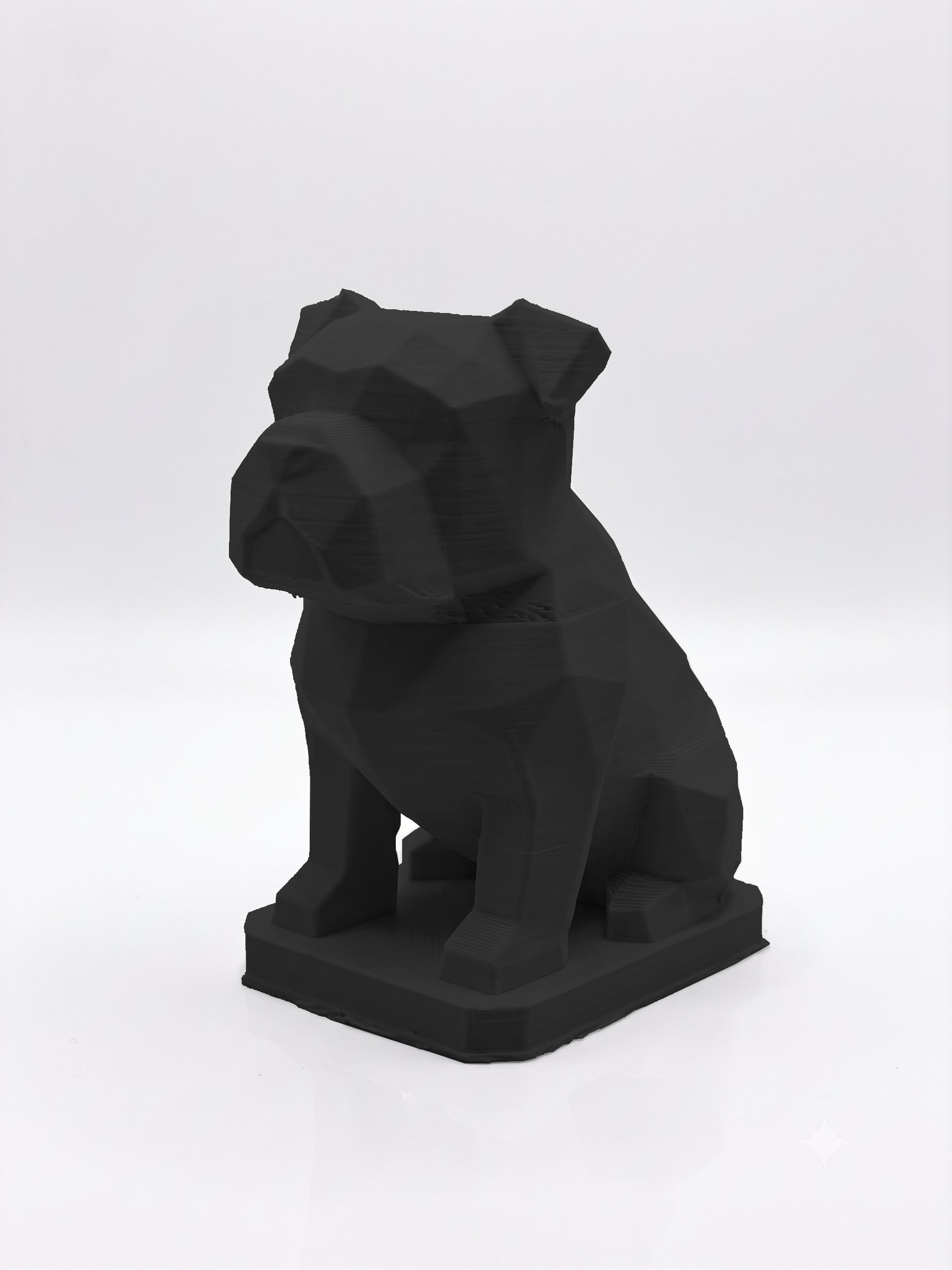 Statuina bulldog nero in stampa 3D PLA, totem animale low-poly da collezione