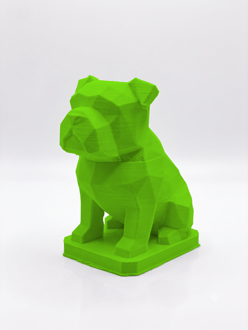 Statuina bulldog verde in stampa 3D PLA, totem animale low-poly da collezione
