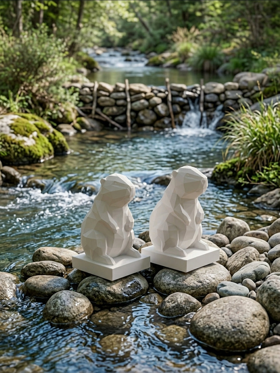 Statuina castoro in stampa 3D come soprammobile da scrivania, design low-poly