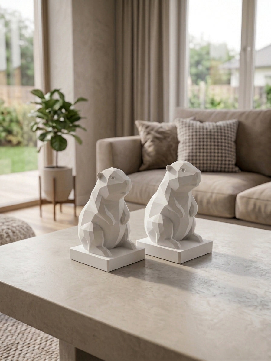 Dettaglio della finitura low-poly della statuina castoro stampata in 3D in PLA