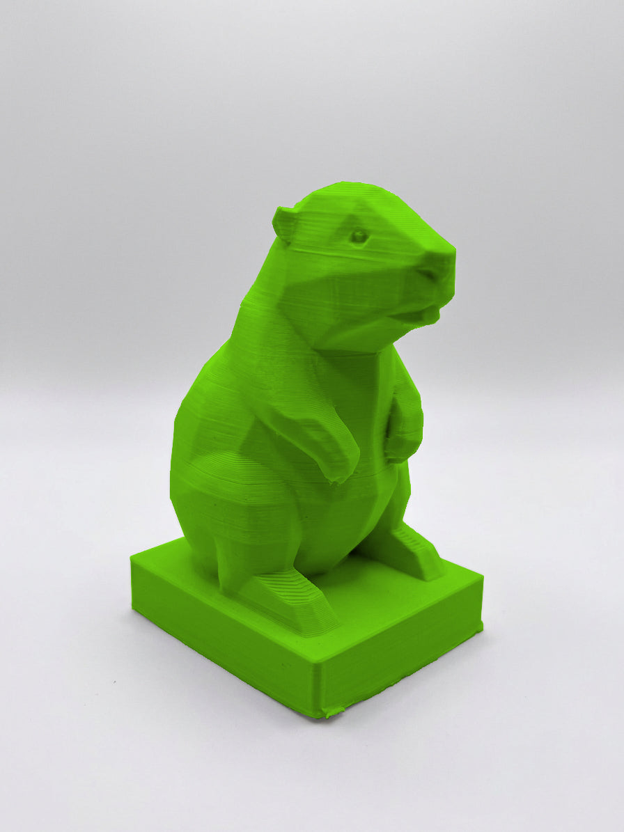 Statuina castoro verde in stampa 3D PLA, totem animale low-poly da collezione