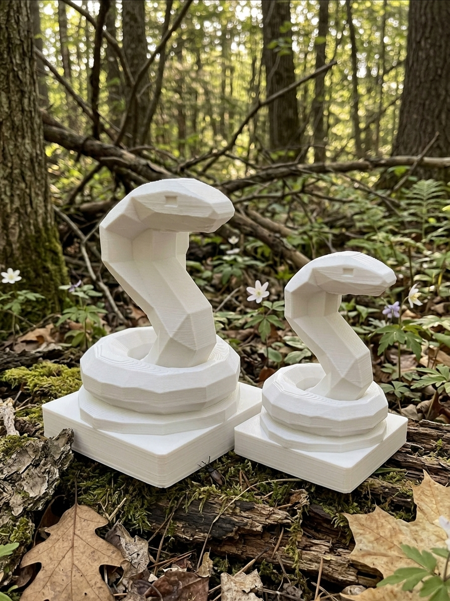 Dettaglio della finitura low-poly della statuina cobra stampata in 3D in PLA