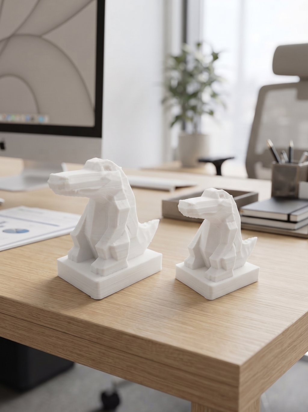 Statuina coccodrillo in stampa 3D come soprammobile da scrivania, design low-poly