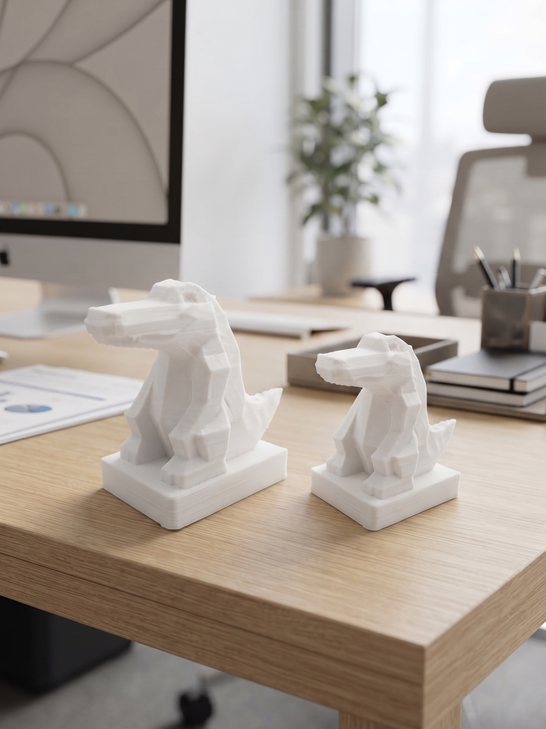 Statuina coccodrillo in stampa 3D come soprammobile da scrivania, design low-poly