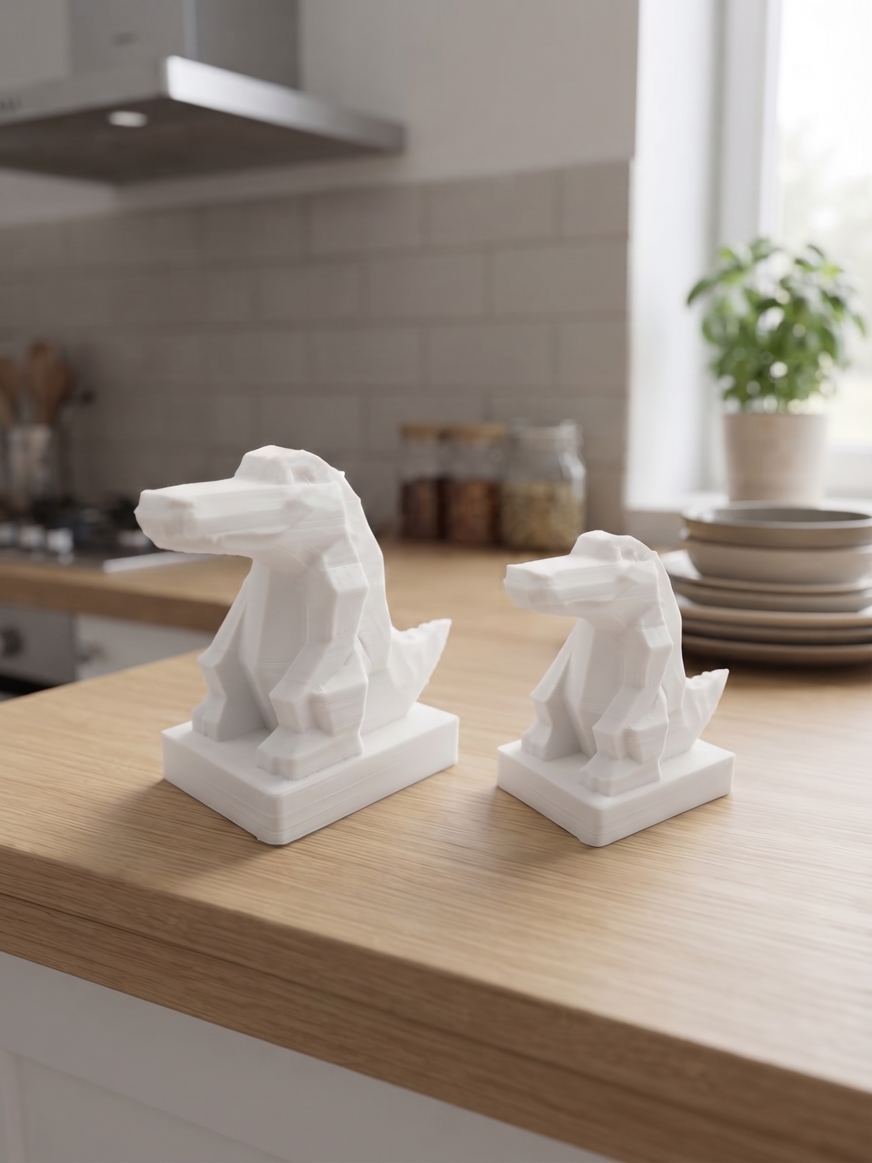 Dettaglio della finitura low-poly della statuina coccodrillo stampata in 3D in PLA