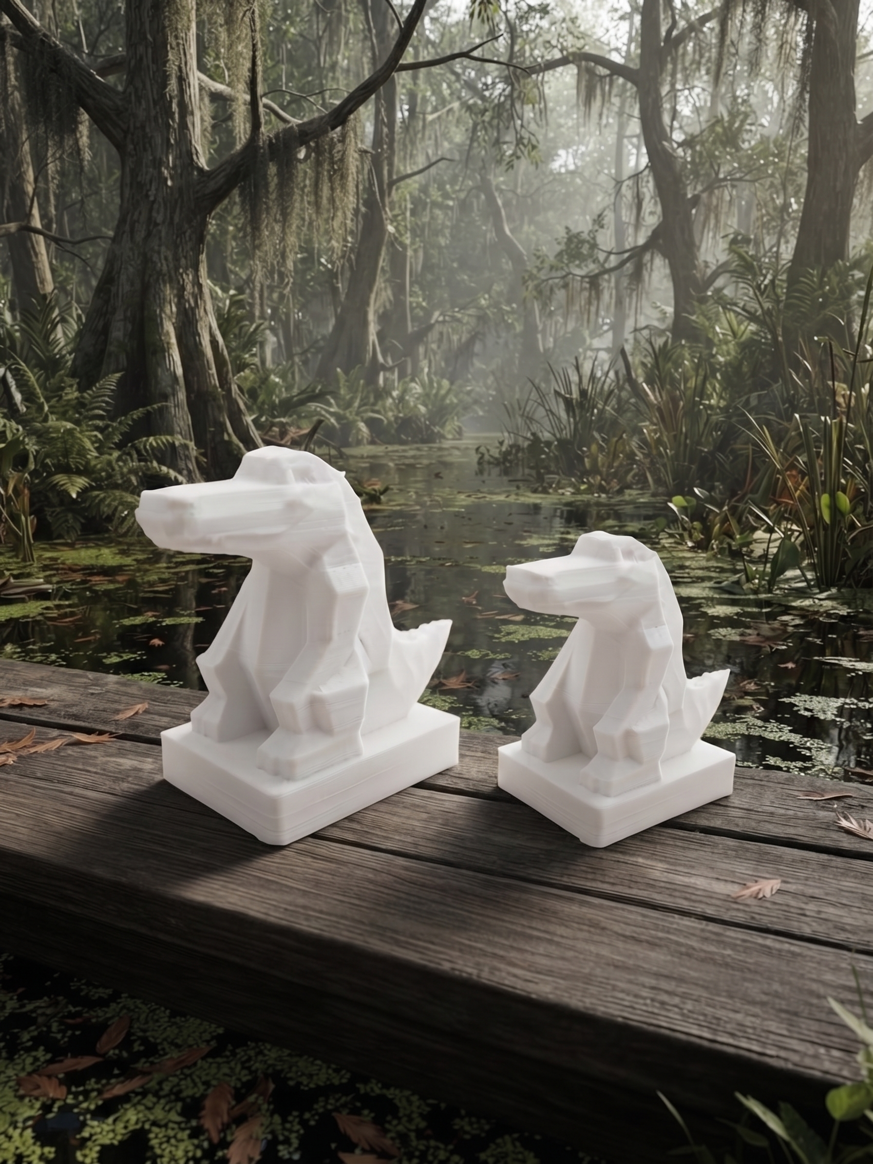 Statuina coccodrillo in ambientazione, idea regalo di design da collezione