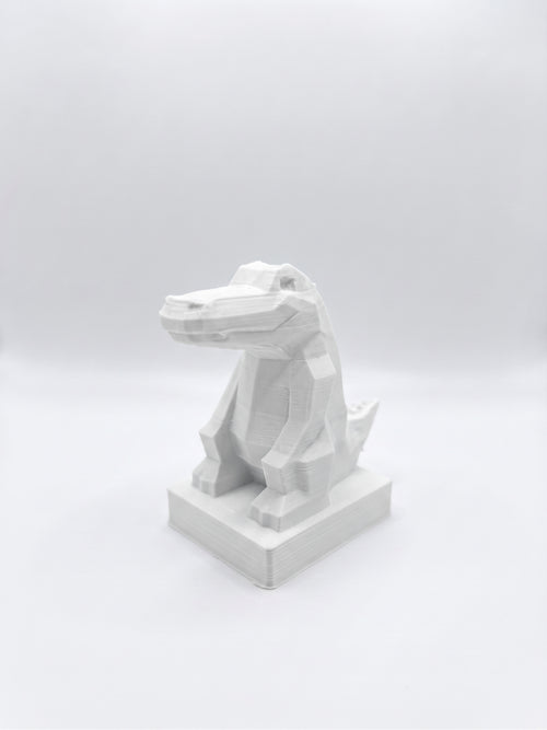 Statuina coccodrillo bianco in stampa 3D PLA, totem animale low-poly da collezione