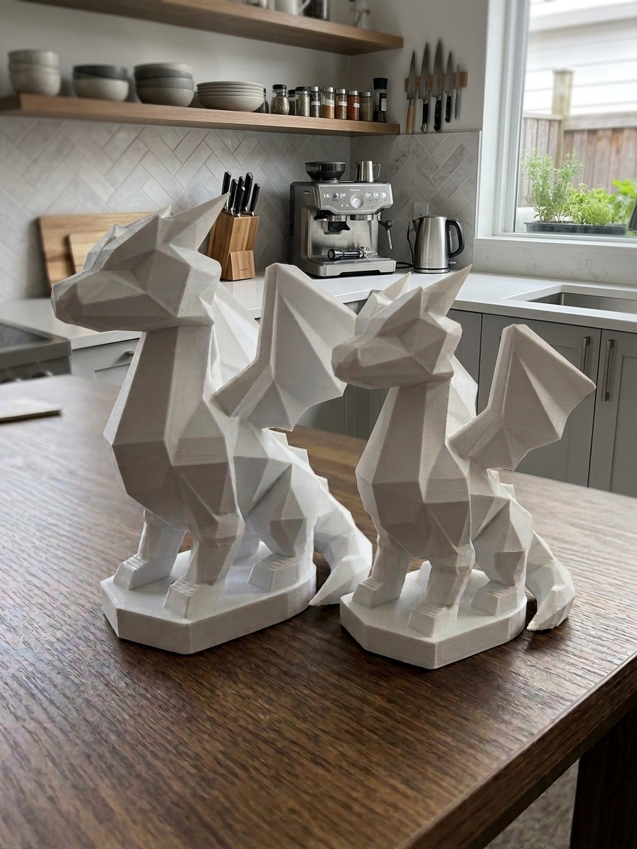 Statuina drago low-poly, totem animale stampato in 3D made in Italy