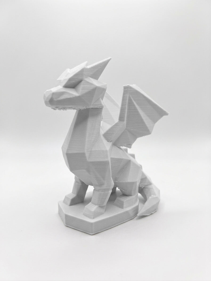 Statuina drago bianco in stampa 3D PLA, totem animale low-poly da collezione
