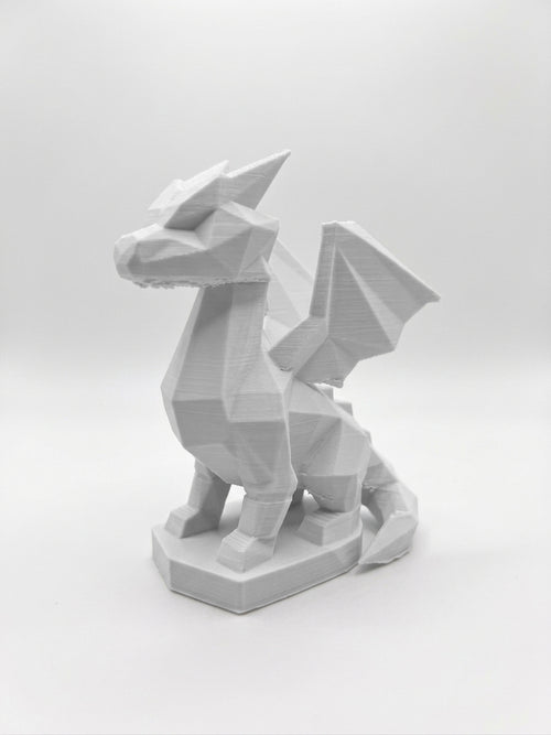 Statuina drago bianco in stampa 3D PLA, totem animale low-poly da collezione