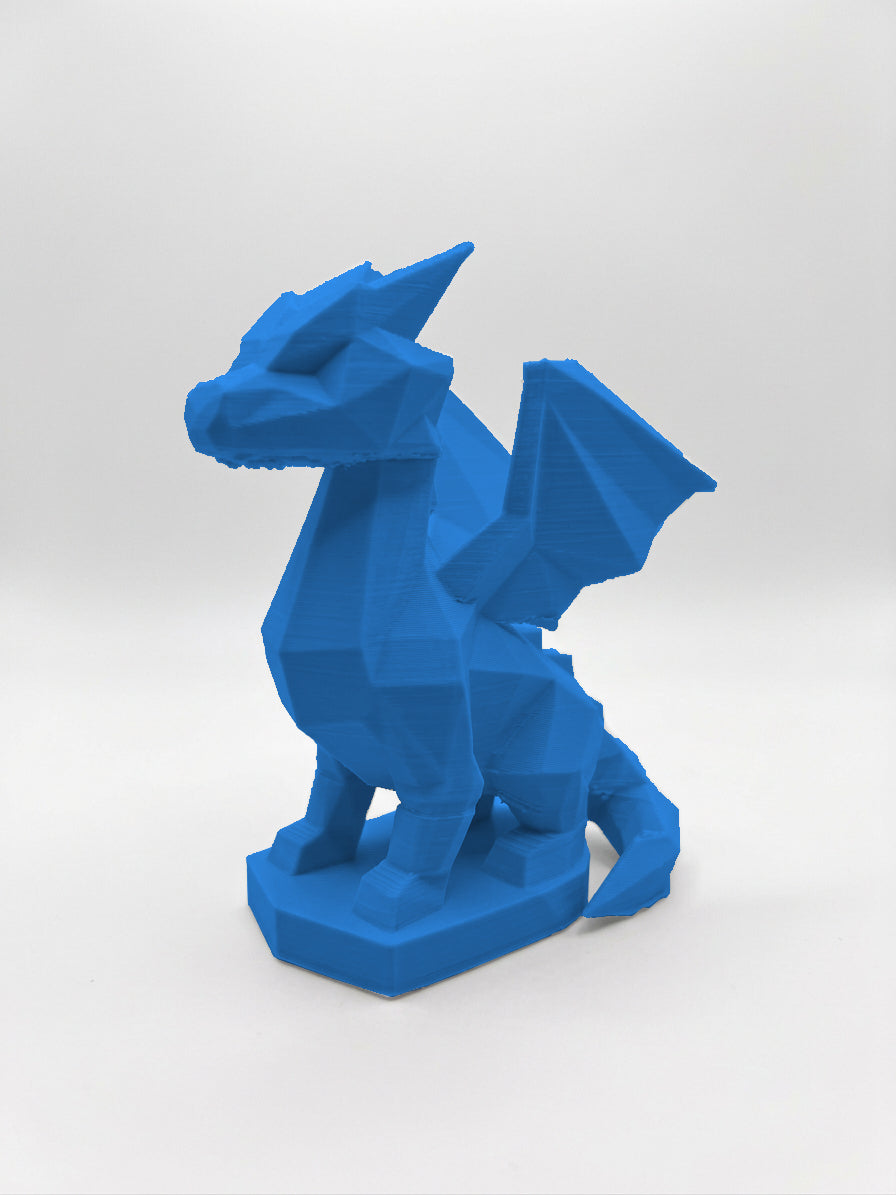 Statuina drago blu in stampa 3D PLA, totem animale low-poly da collezione