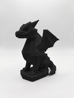 Statuina drago nero in stampa 3D PLA, totem animale low-poly da collezione