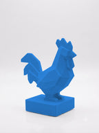 Statuina gallo blu in stampa 3D PLA, totem animale low-poly da collezione