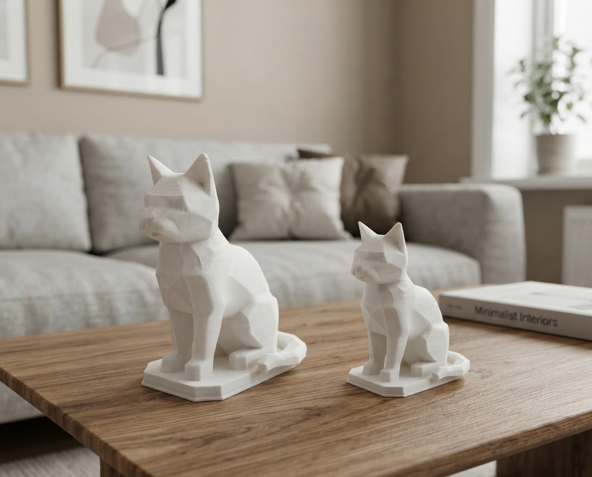 Dettaglio della finitura low-poly della statuina gatto stampata in 3D in PLA