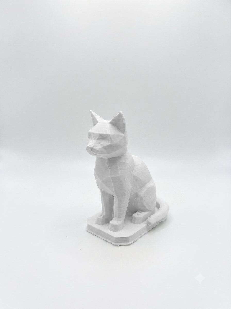Statuina gatto bianco in stampa 3D PLA, totem animale low-poly da collezione