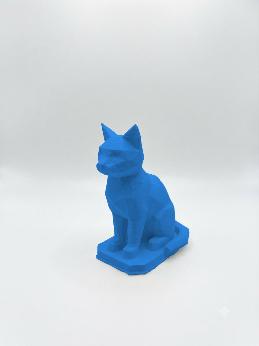 Statuina gatto blu in stampa 3D PLA, totem animale low-poly da collezione