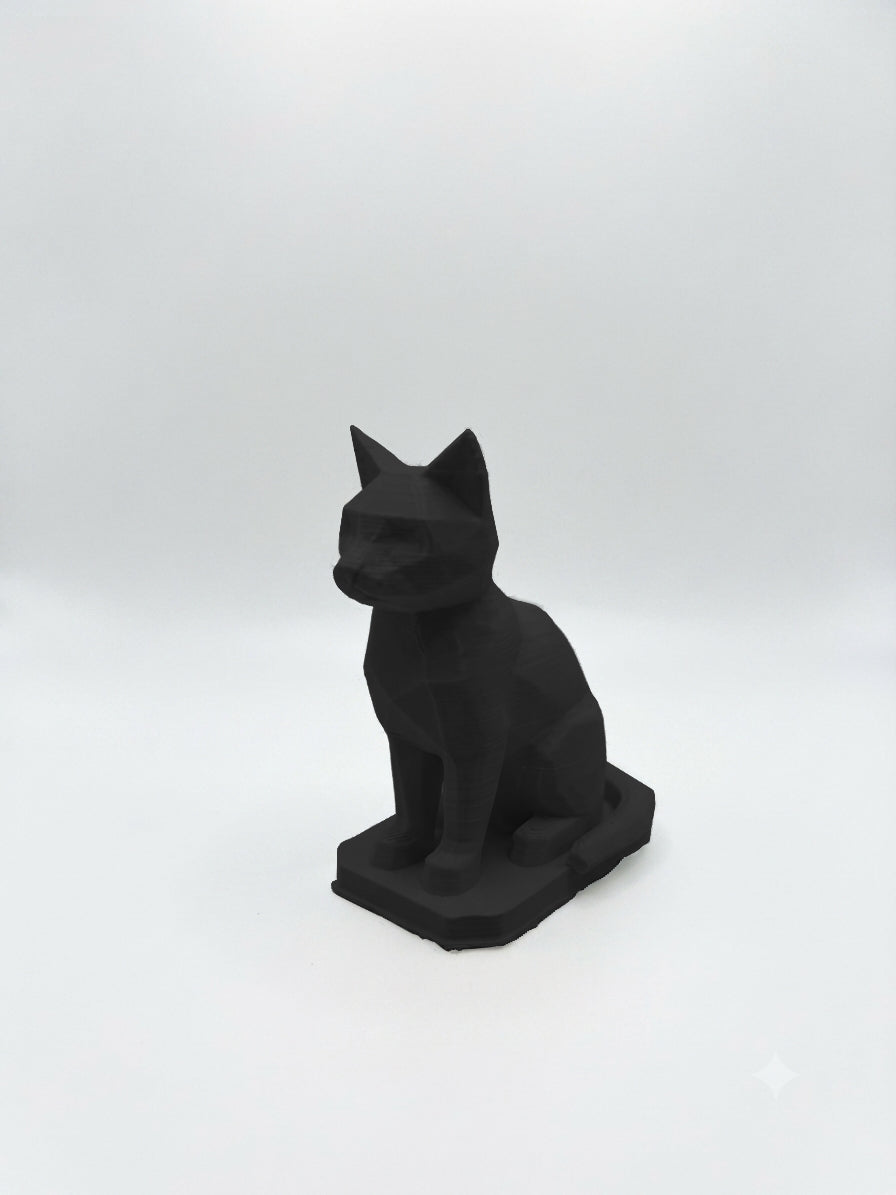 Statuina gatto nero in stampa 3D PLA, totem animale low-poly da collezione