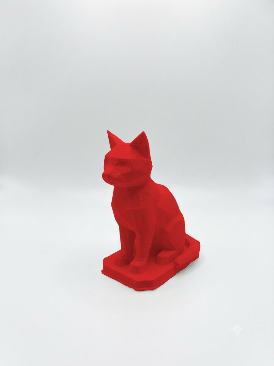 Statuina gatto rosso in stampa 3D PLA, totem animale low-poly da collezione