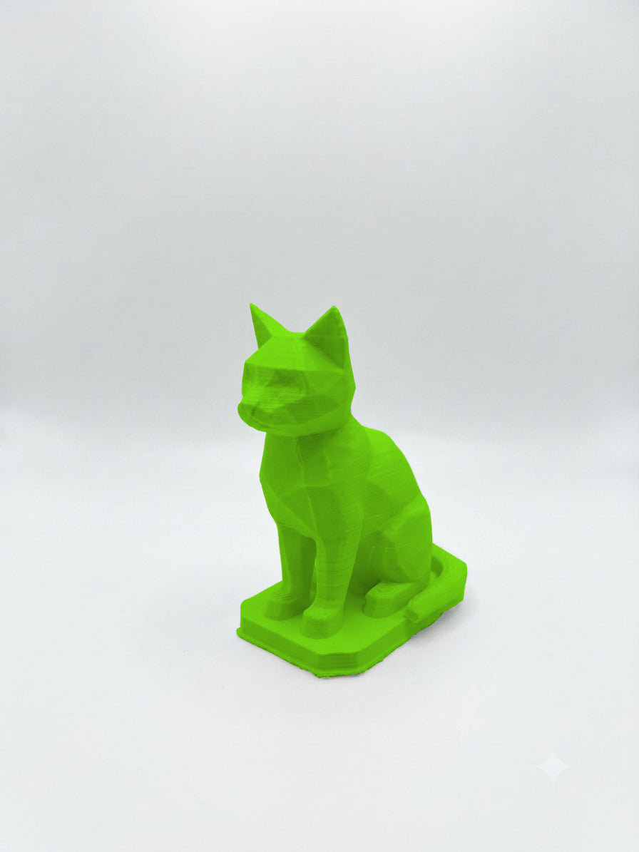 Statuina gatto verde in stampa 3D PLA, totem animale low-poly da collezione