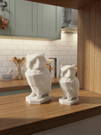 Dettaglio della finitura low-poly della statuina gufo stampata in 3D in PLA
