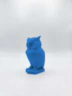 Statuina gufo blu in stampa 3D PLA, totem animale low-poly da collezione