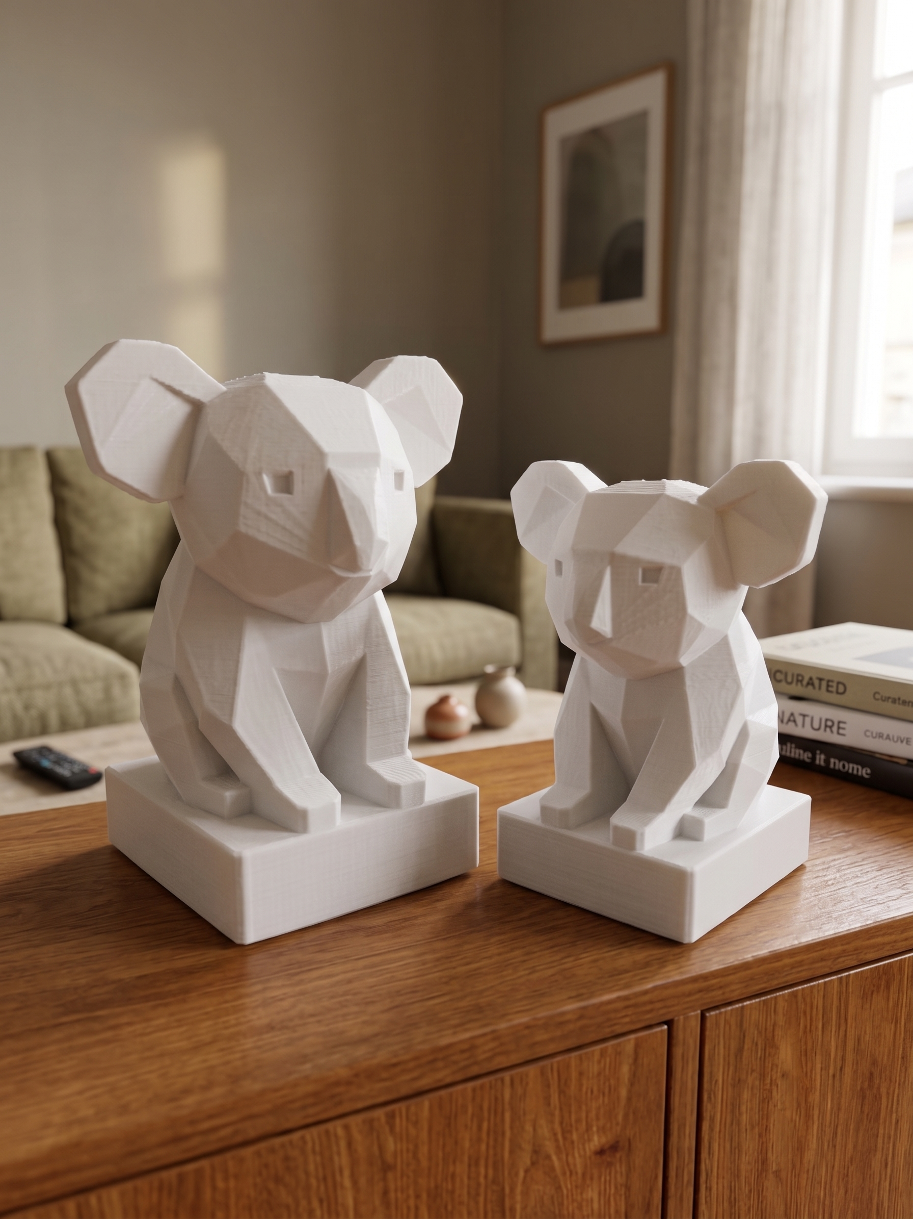 Statuina koala in stampa 3D come soprammobile da scrivania, design low-poly