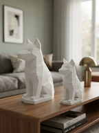 Statuina lupo in stampa 3D come soprammobile da scrivania, design low-poly