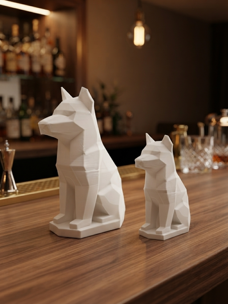 Statuina lupo low-poly, totem animale stampato in 3D made in Italy
