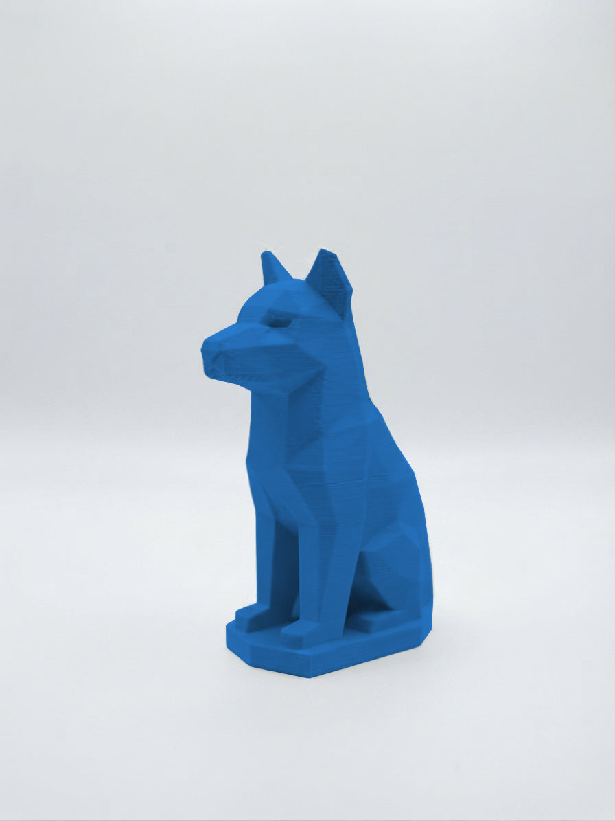 Statuina lupo blu in stampa 3D PLA, totem animale low-poly da collezione