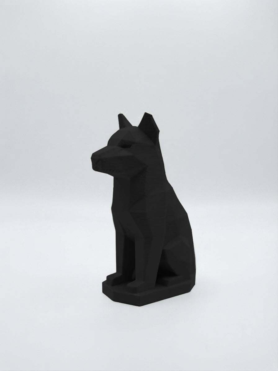 Statuina lupo nero in stampa 3D PLA, totem animale low-poly da collezione