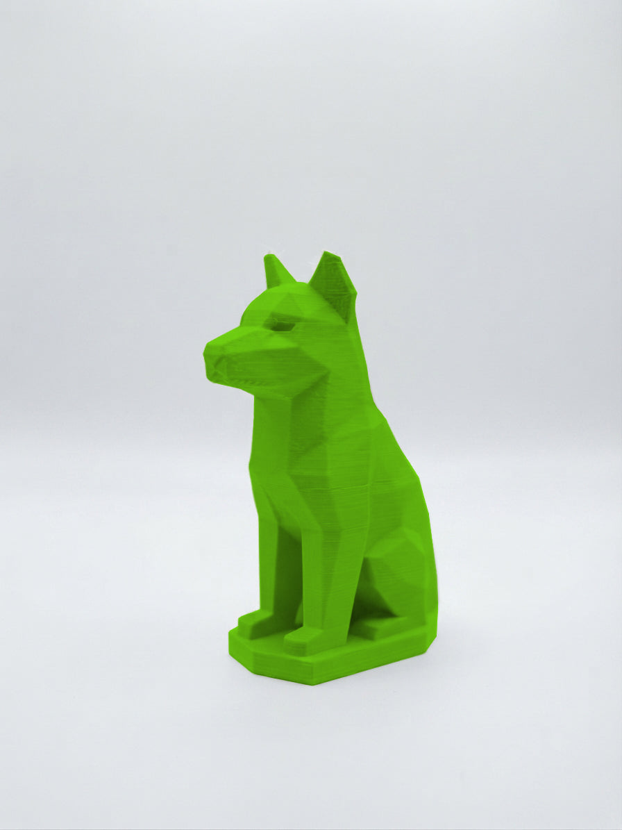 Statuina lupo verde in stampa 3D PLA, totem animale low-poly da collezione