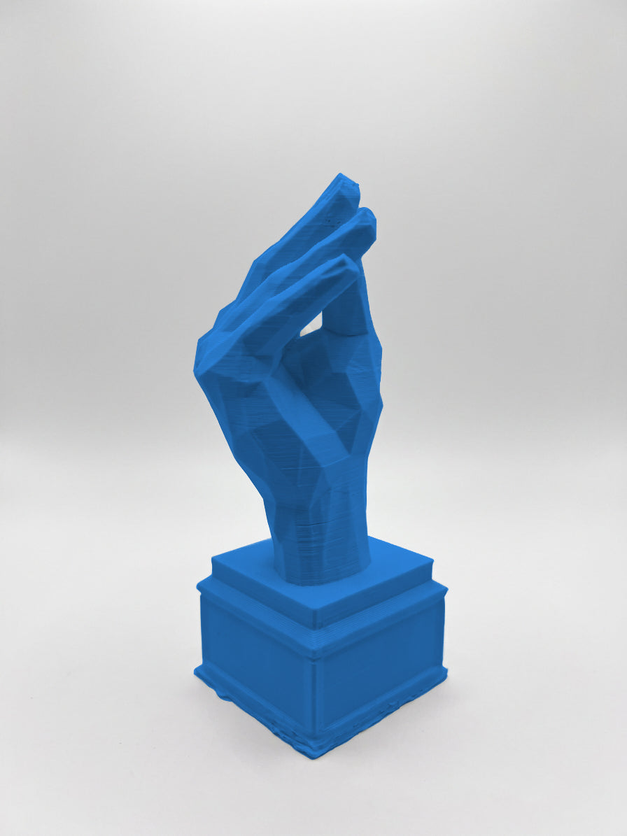 Statuina mano a tulipano gesto italiano boh blu in stampa 3D PLA low-poly