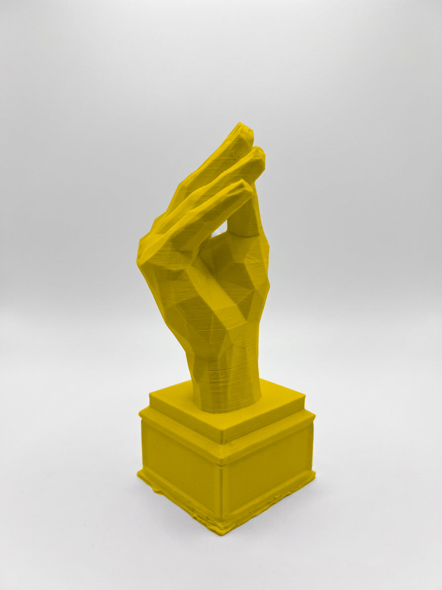 Statuina mano a tulipano gesto italiano boh giallo in stampa 3D PLA low-poly