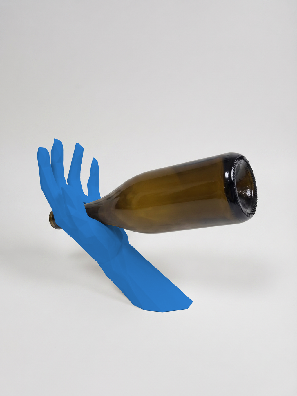 Mano Porta Bottiglia blu in stampa 3D PLA, cucina di design low-poly