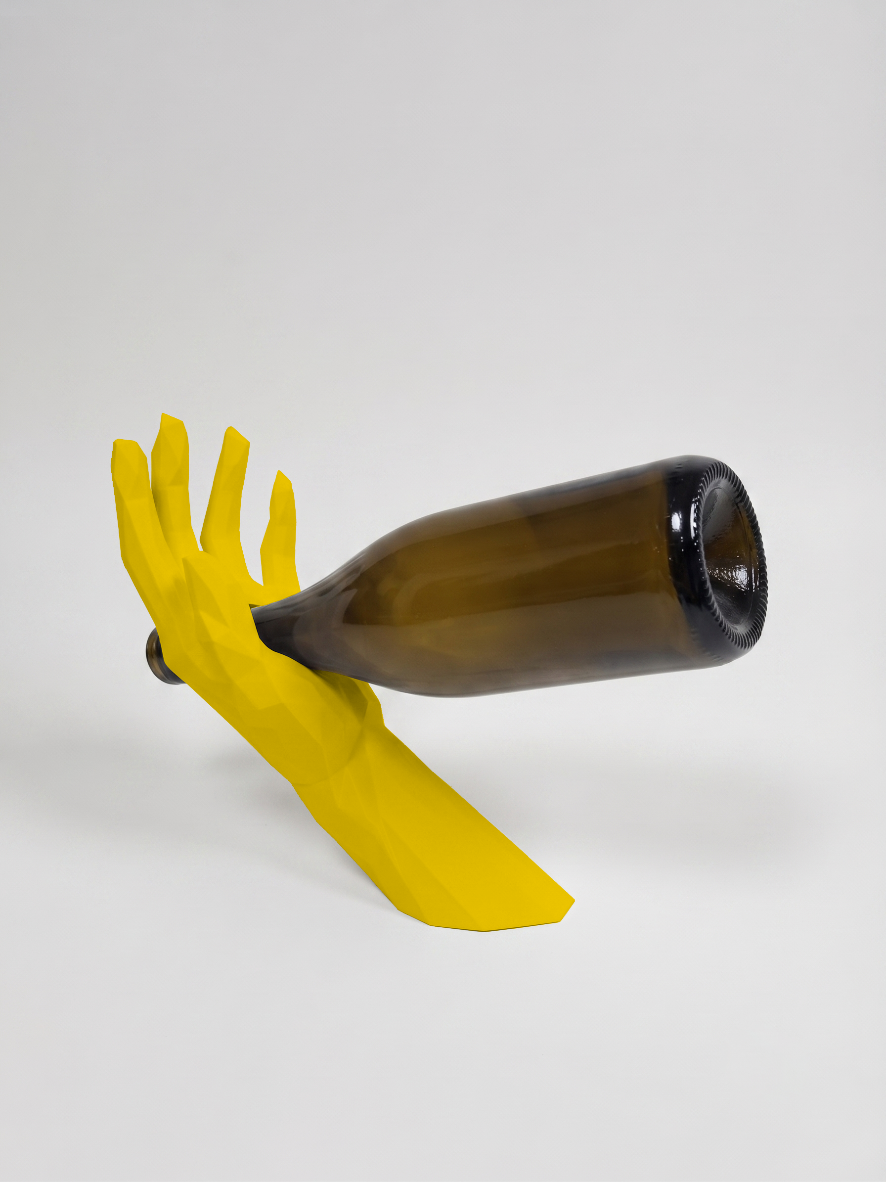 Mano Porta Bottiglia giallo in stampa 3D PLA, cucina di design low-poly