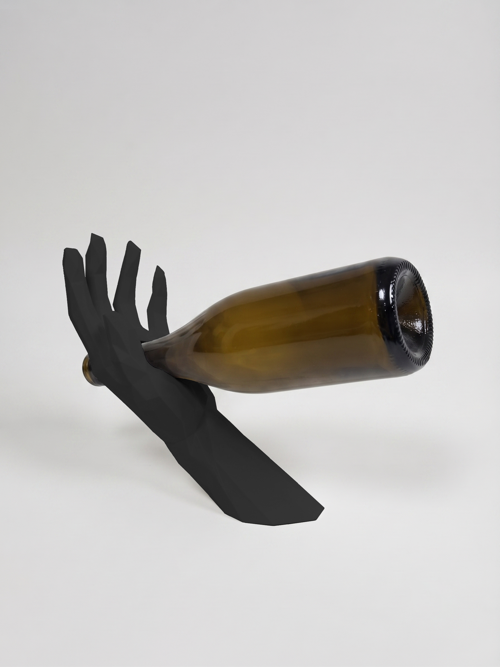 Mano Porta Bottiglia nero in stampa 3D PLA, cucina di design low-poly