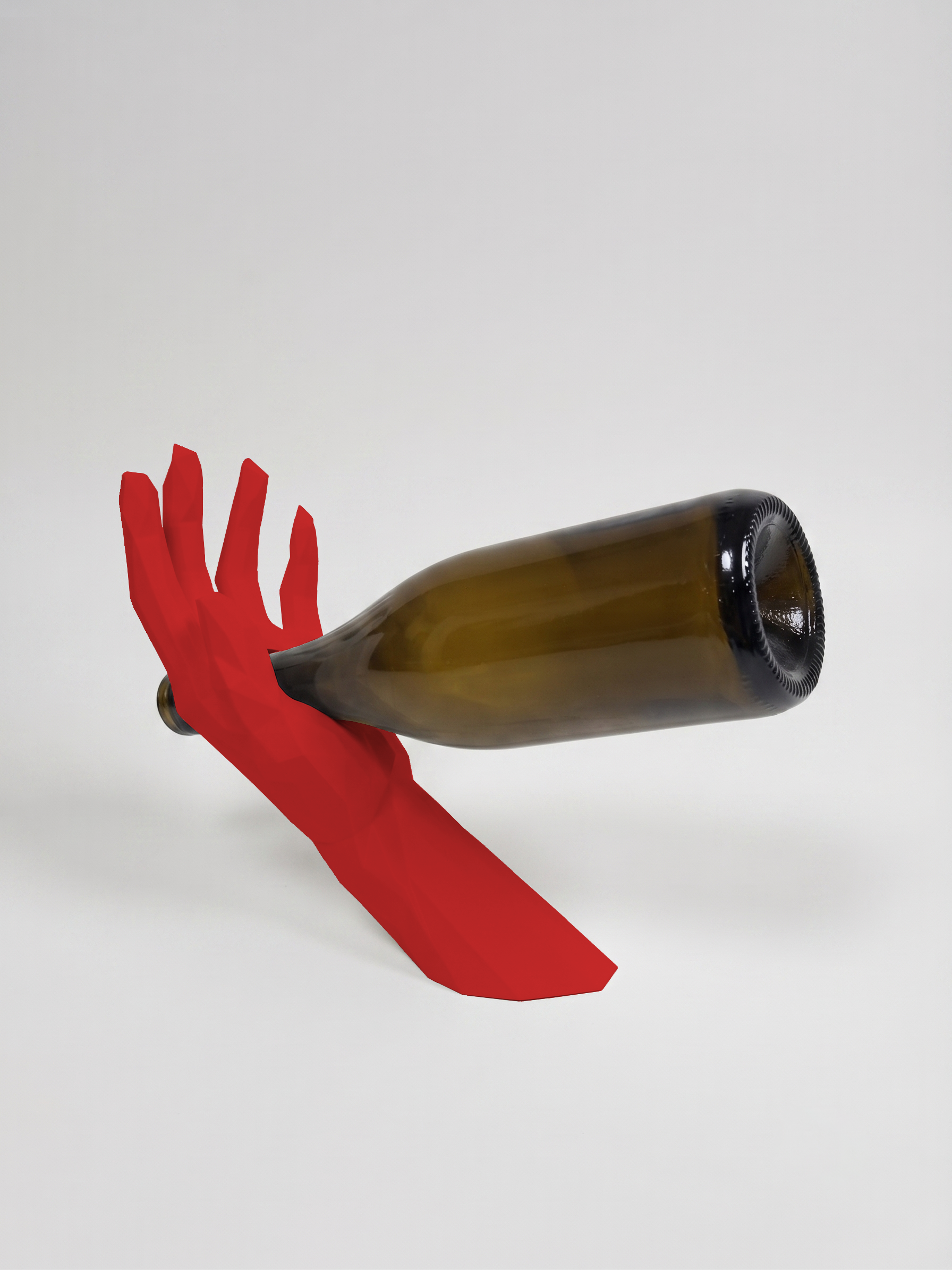 Mano Porta Bottiglia rosso in stampa 3D PLA, cucina di design low-poly