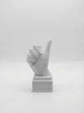 Statuina mano con pollice in su bianco in stampa 3D PLA, soprammobile da scrivania low-poly