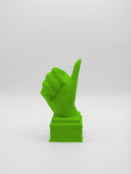 Statuina mano con pollice in su verde in stampa 3D PLA, soprammobile da scrivania low-poly