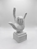Statuina mano rock con le corna bianco in stampa 3D PLA, regalo per musicisti low-poly