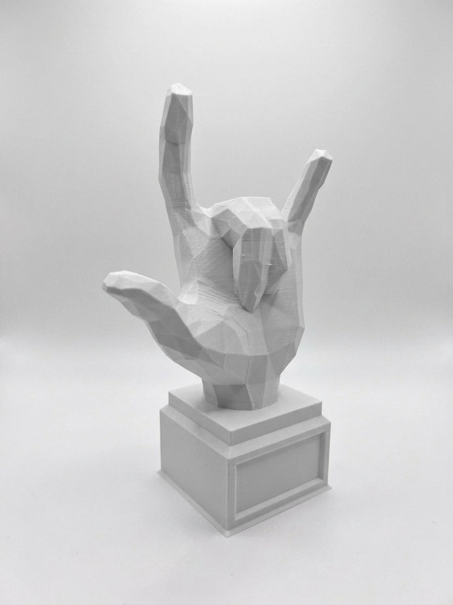 Statuina mano rock con le corna bianco in stampa 3D PLA, regalo per musicisti low-poly