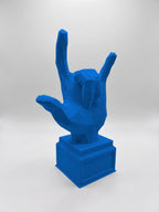 Statuina mano rock con le corna blu in stampa 3D PLA, regalo per musicisti low-poly