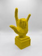 Statuina mano rock con le corna giallo in stampa 3D PLA, regalo per musicisti low-poly