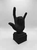 Statuina mano rock con le corna nero in stampa 3D PLA, regalo per musicisti low-poly