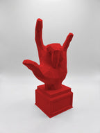 Statuina mano rock con le corna rosso in stampa 3D PLA, regalo per musicisti low-poly