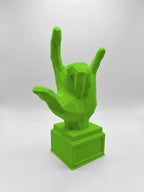 Statuina mano rock con le corna verde in stampa 3D PLA, regalo per musicisti low-poly